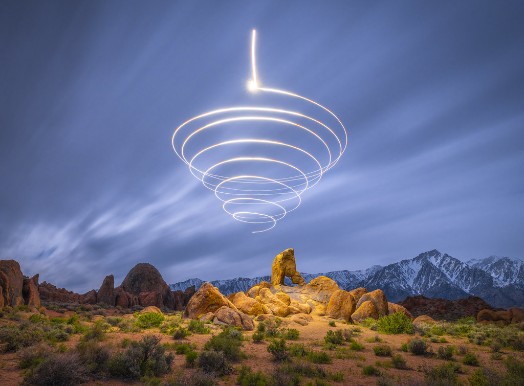 The Logos of Photography -- Nonlocal Light Cone Entanglement dx4/dt=ic Mt. Whitney Portal Movie Road-- Elliot McGucken Spacetime Sculpture Drone Light Painting Fine Art Landscape Photography Fuji GFX100s! Alabama Hills Boot Arch Lone Pine California