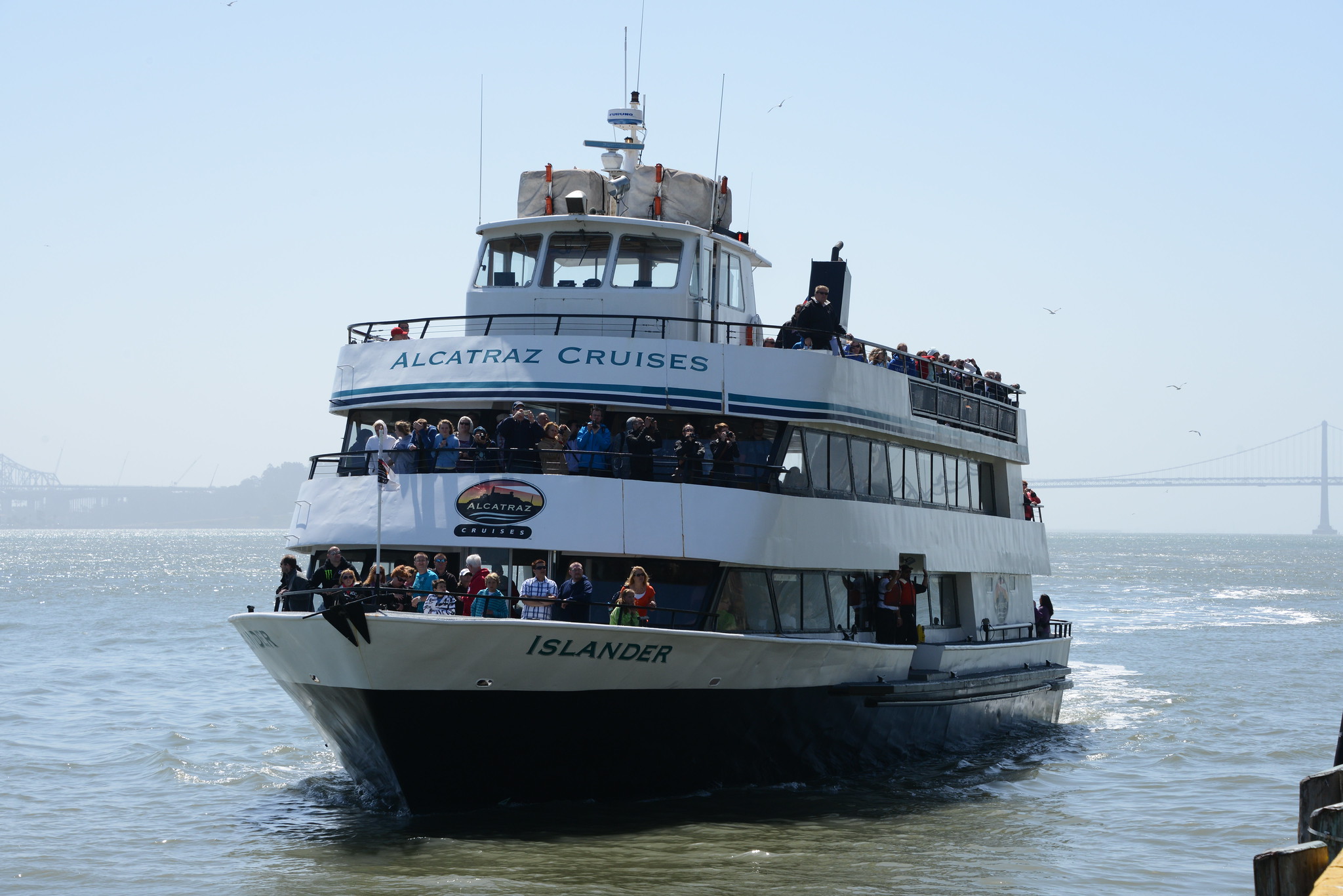 An inbound tourist boat arriving at Alcatraz