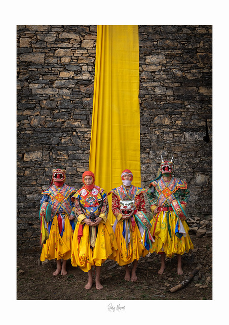 Traditional Bhutanese Masked Dancers at the Six Senses Resort in Paro
