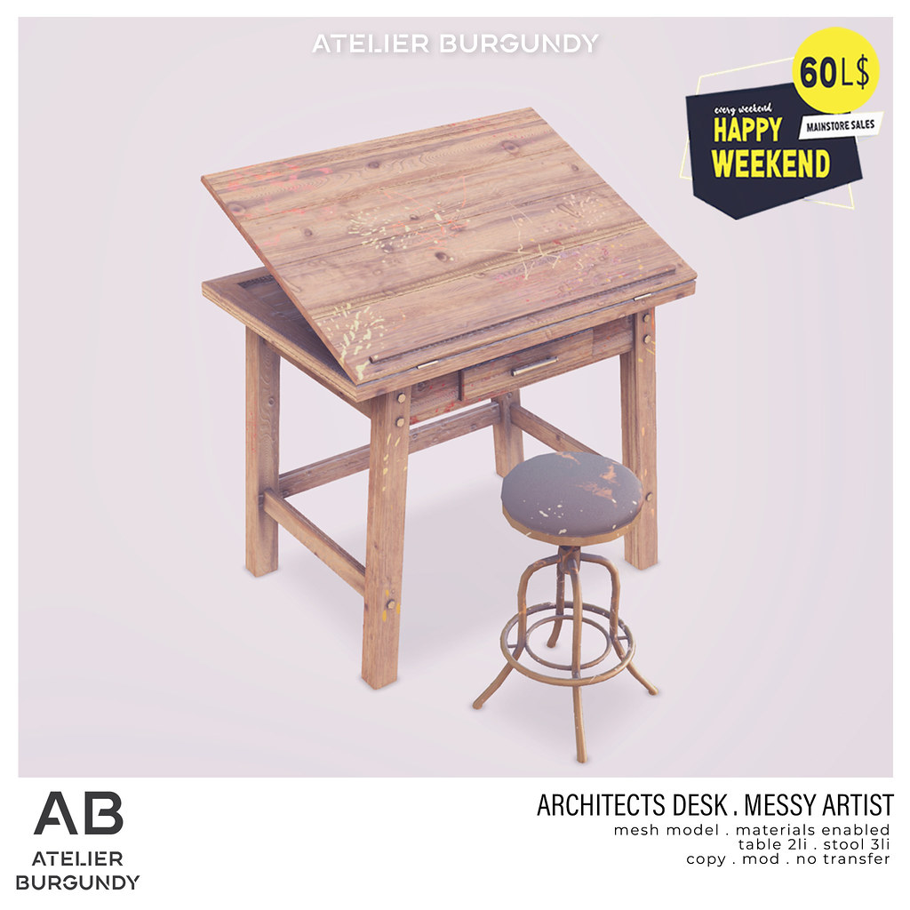 Atelier Burgundy . Architects Desk Messy Artist HW