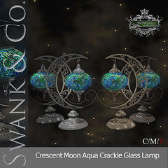 Swank & Co. Crescent Moon Aqua Crackle Glass Lamp