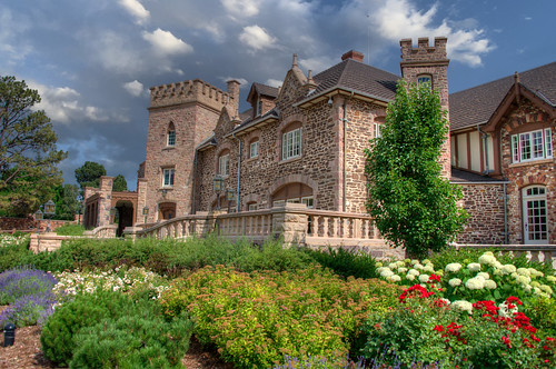 highlandsranch colorado mansion museum building historic architecture flowers garden stone clouds color travel