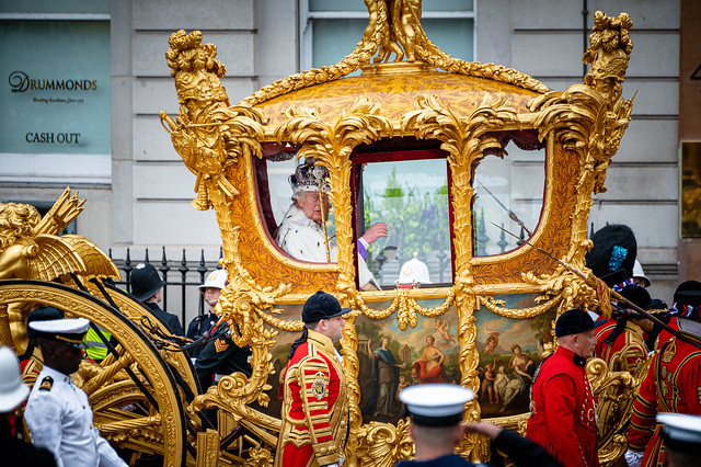 King Charles III in the Gold State Carriage, London, UK