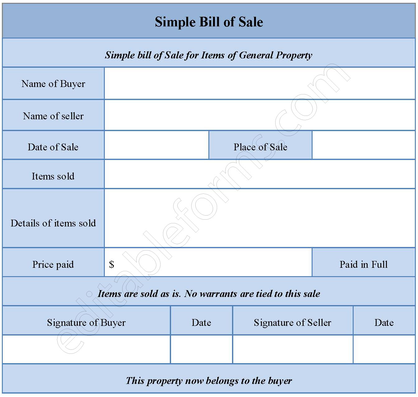 Simple Bill of Sale