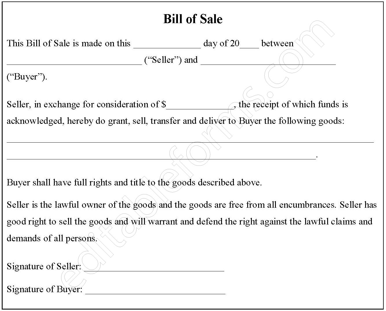 Bill of Sale Template