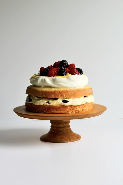 curd, cream and berry cake