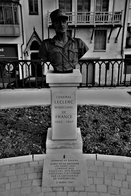 Black & White, General Philippe François Marie Leclerc De Hauteclocque 1902-1947 Statue, Amboise, Indre-Et-Loire, France.