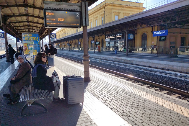 Travelling through Emilia Romagna by train - Modena train station.