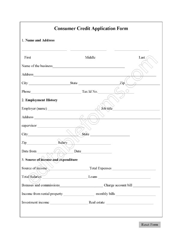 Consumer Credit Application Form