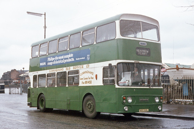 Cunningham's Bus Service Ltd . Paisley , Scotland.  NXS100L . Renfrew Ferry , Strathclyde Scotland . Wednesday morning 22nd-March-1978