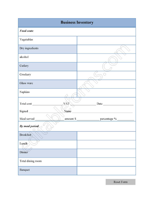 Business Inventory Form