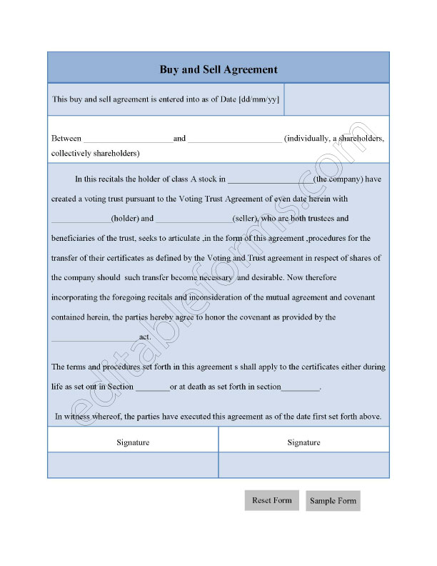 Buy and Sell Agreement Form