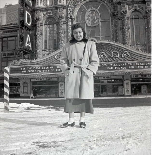 Woman Standing before Theater, c. 1948