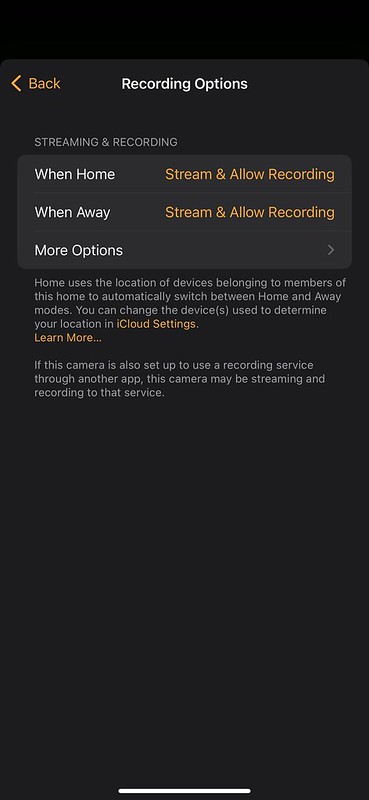 Apple Home - Recording Options