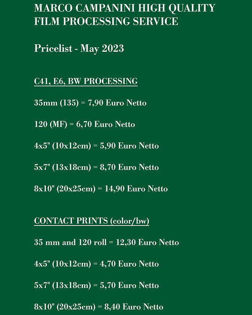 High Quality film processing service - Pricelist May 2023