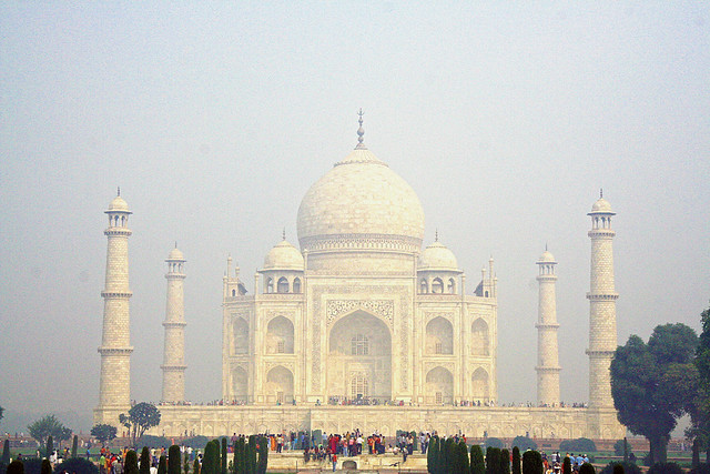 Taj Mahal in morning fog