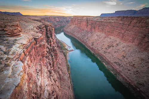 Marble Canyon and Colorado River looking east at sunset from Historic Navajo Bridge | Arizona, USA by JMY Photography, NOTE: Any provided GPS is usually only a rough estimate, and not intended to be the exact point wher