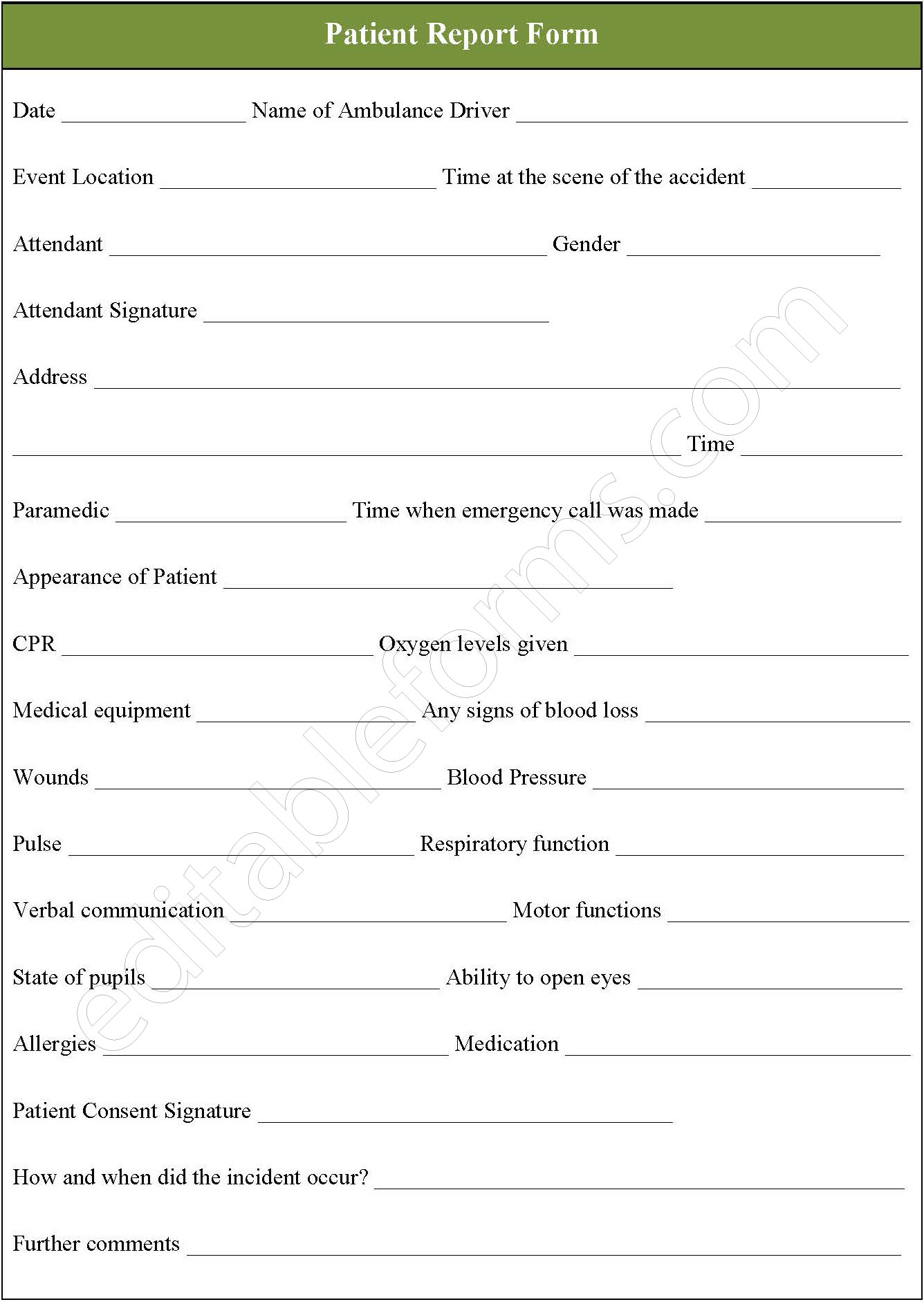 Patient Report Form