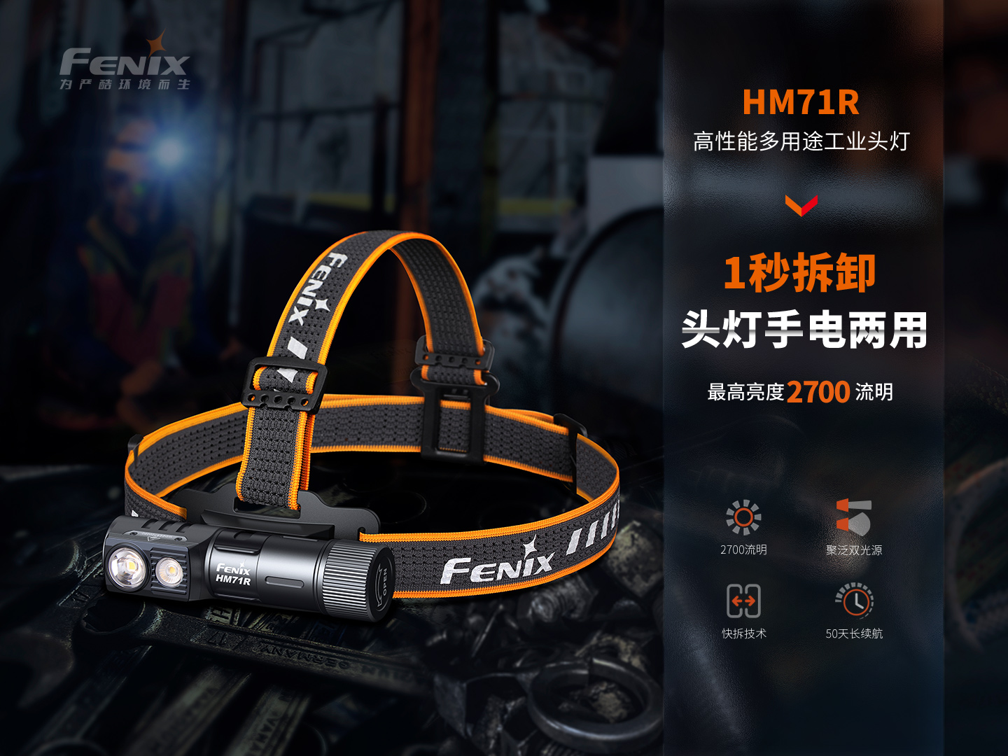 (1)【FENIX】HM71R 2700流明 230米 高性能頭燈 多功能 工業頭燈 聚泛光 磁吸 快拆 TYPE-C 手電筒