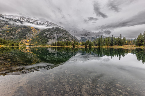 landscape landscapes reflections mirror pond lake autumn fall officersgulchpond colorado lowclouds mist misty mountains