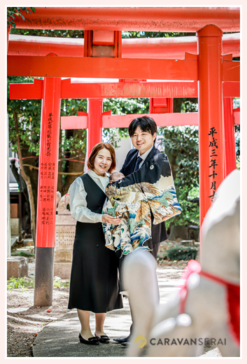 渋川神社でお宮参り　家族の写真