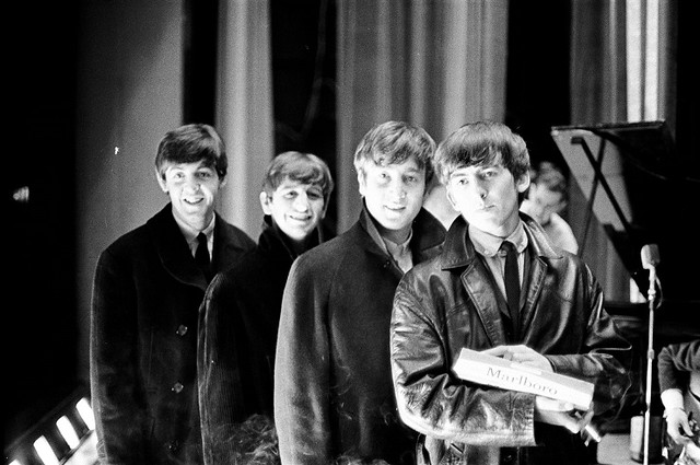 1963 The Beatles pose for the cameras at the Odeon Cinema in Cheltenham, England, Nov. 1