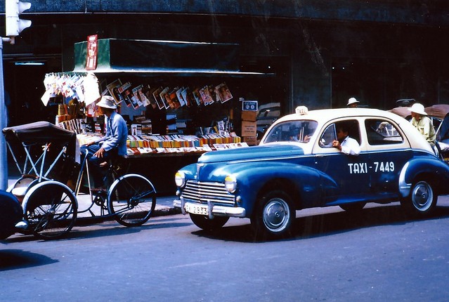 Saigon, Vietnam, Taxi, News Stand, Pedicab, Peugeot 203