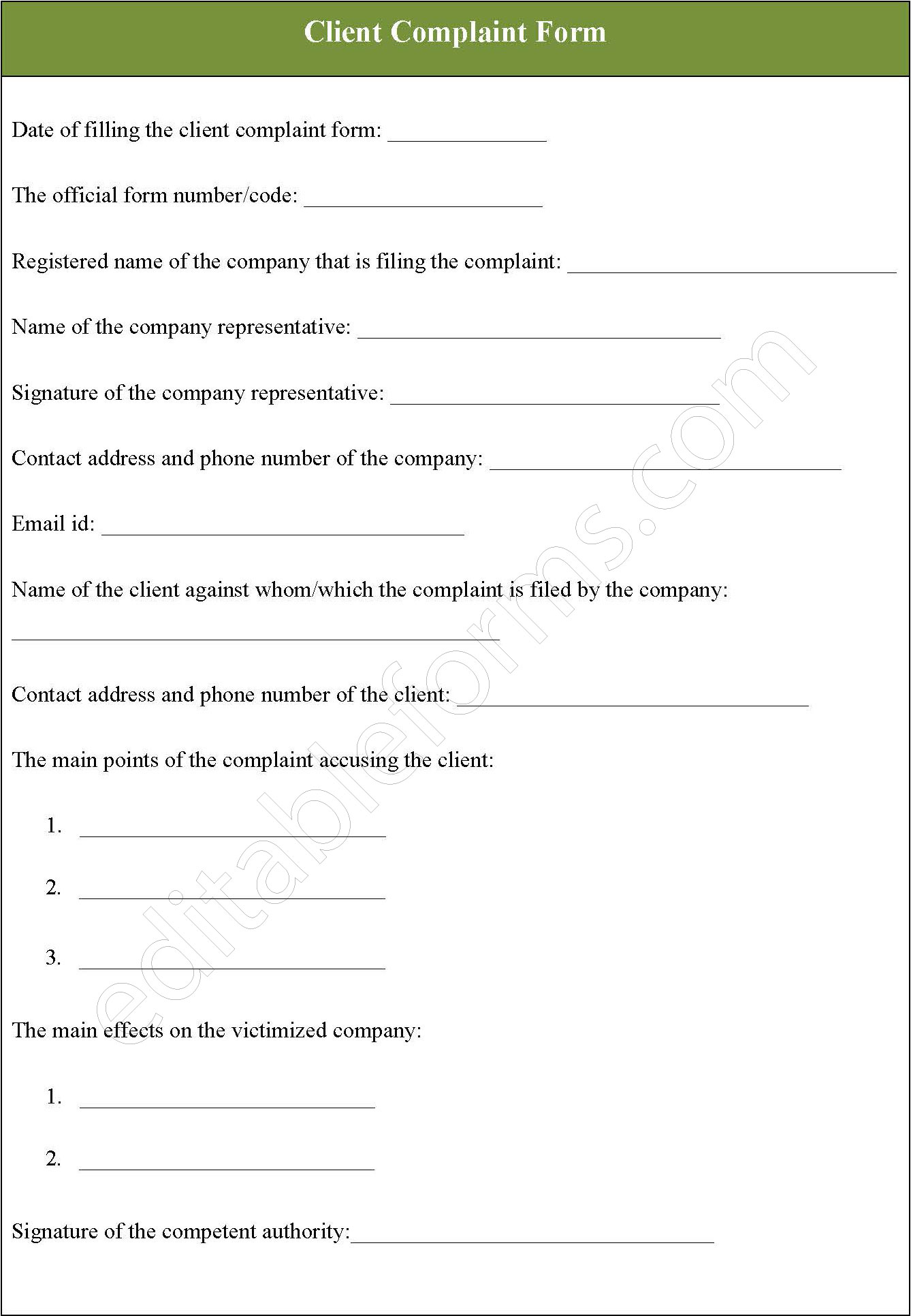 Client Complaint Form
