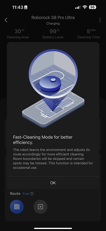 Roborock iOS App - Fast Cleaning Mode