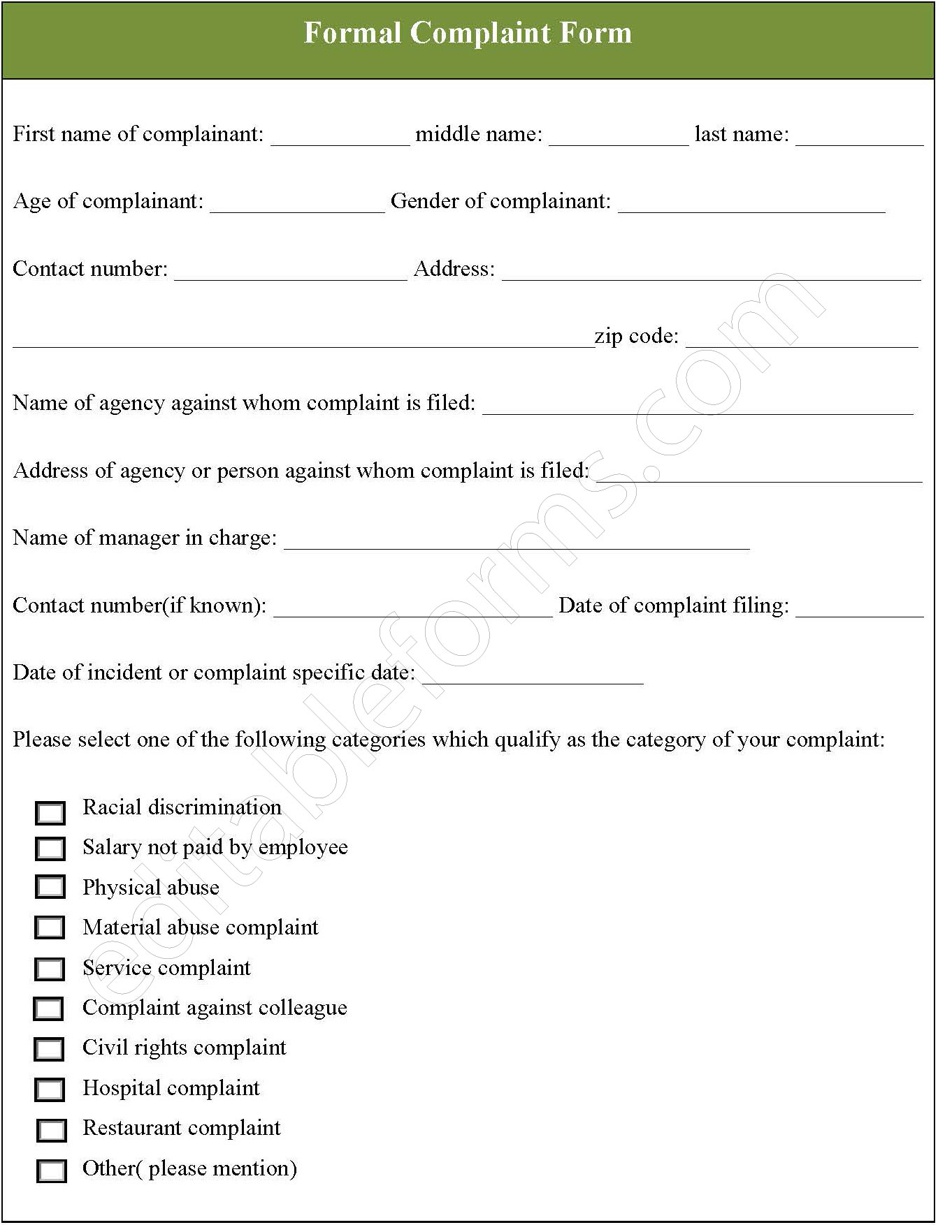 Formal Complaint Form