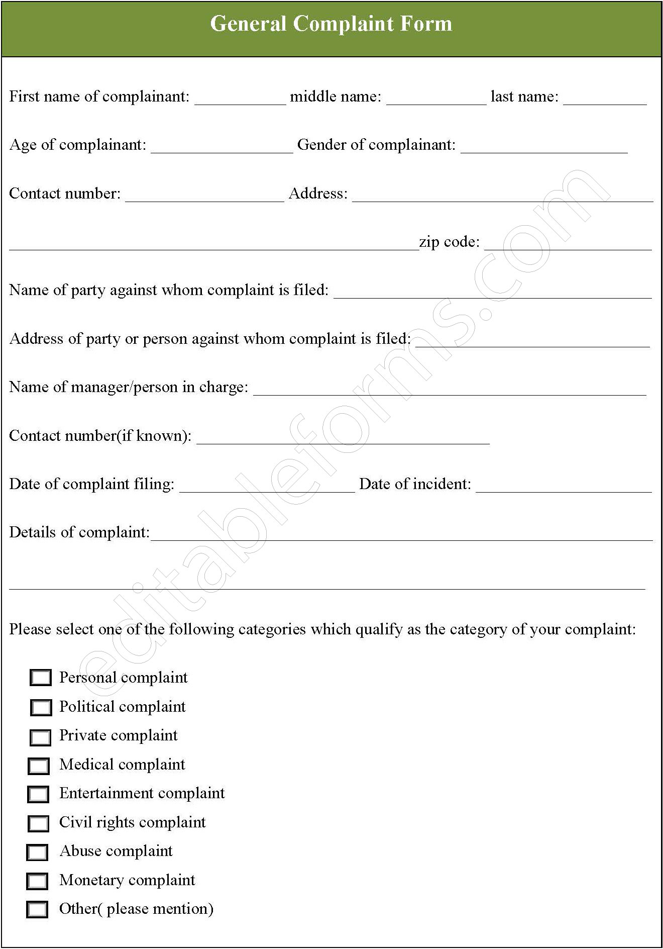 General Complaint Form