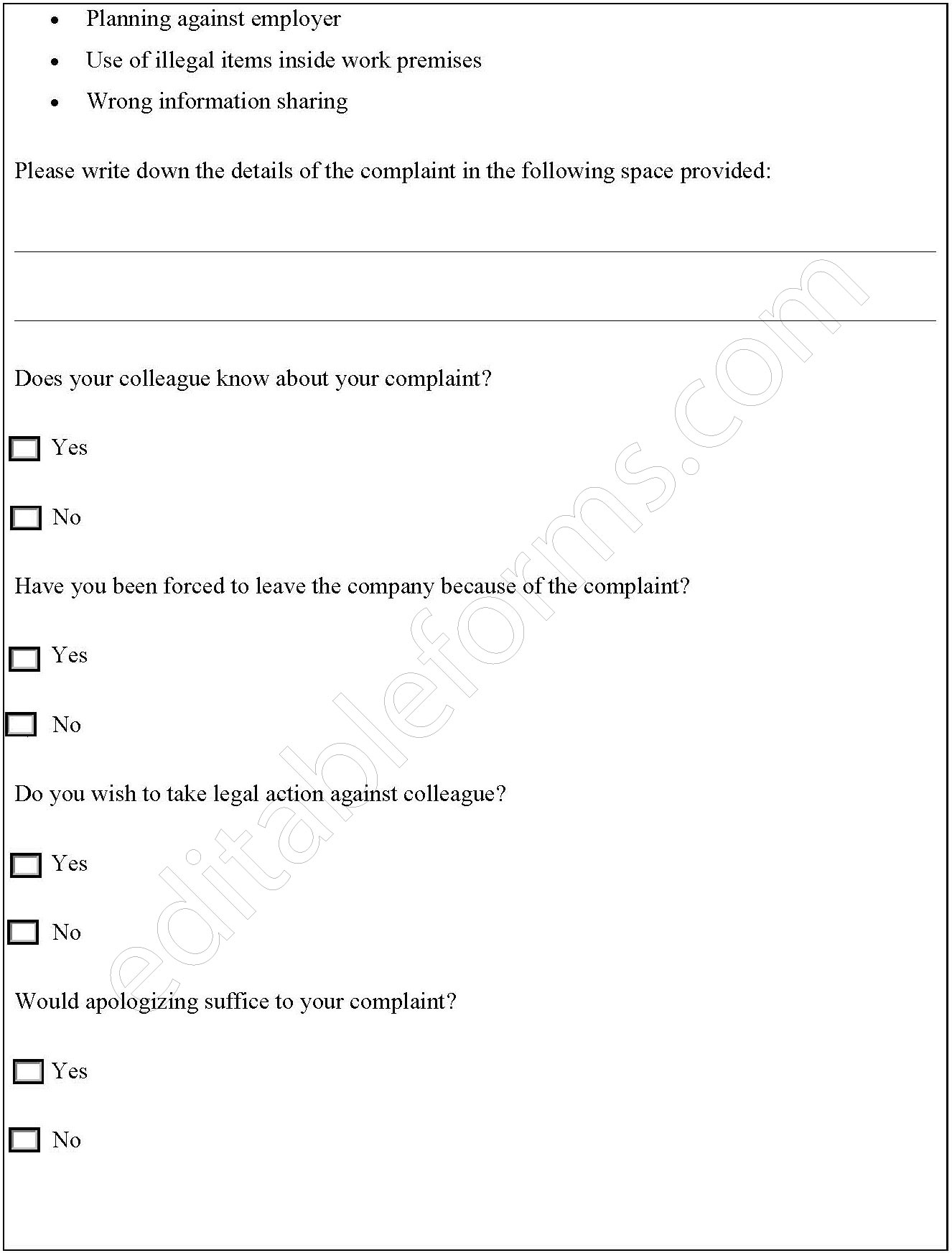 Colleague Complaint Form
