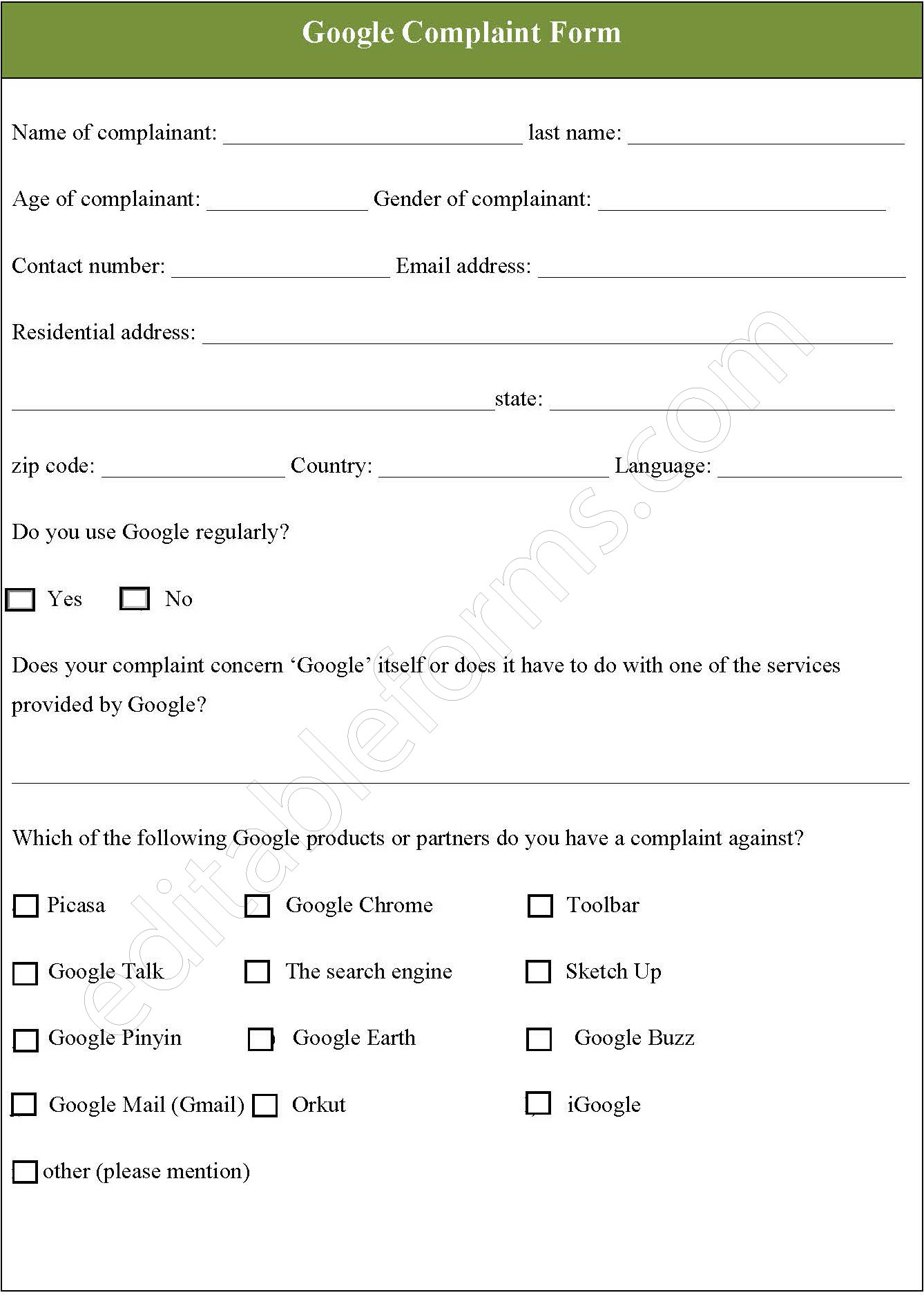 Google Complaint Form