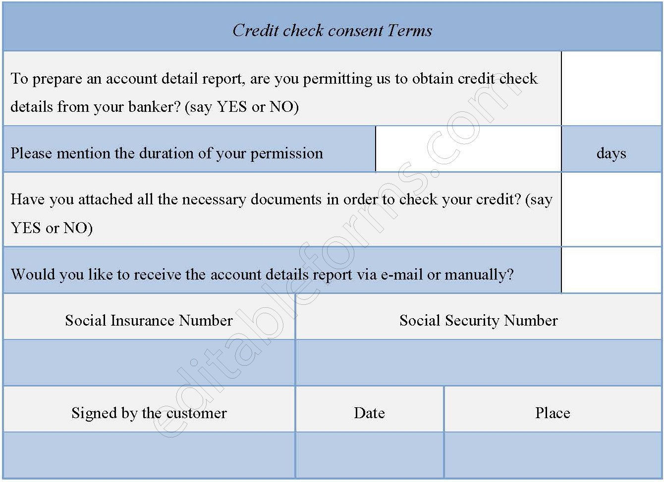Credit check consent form