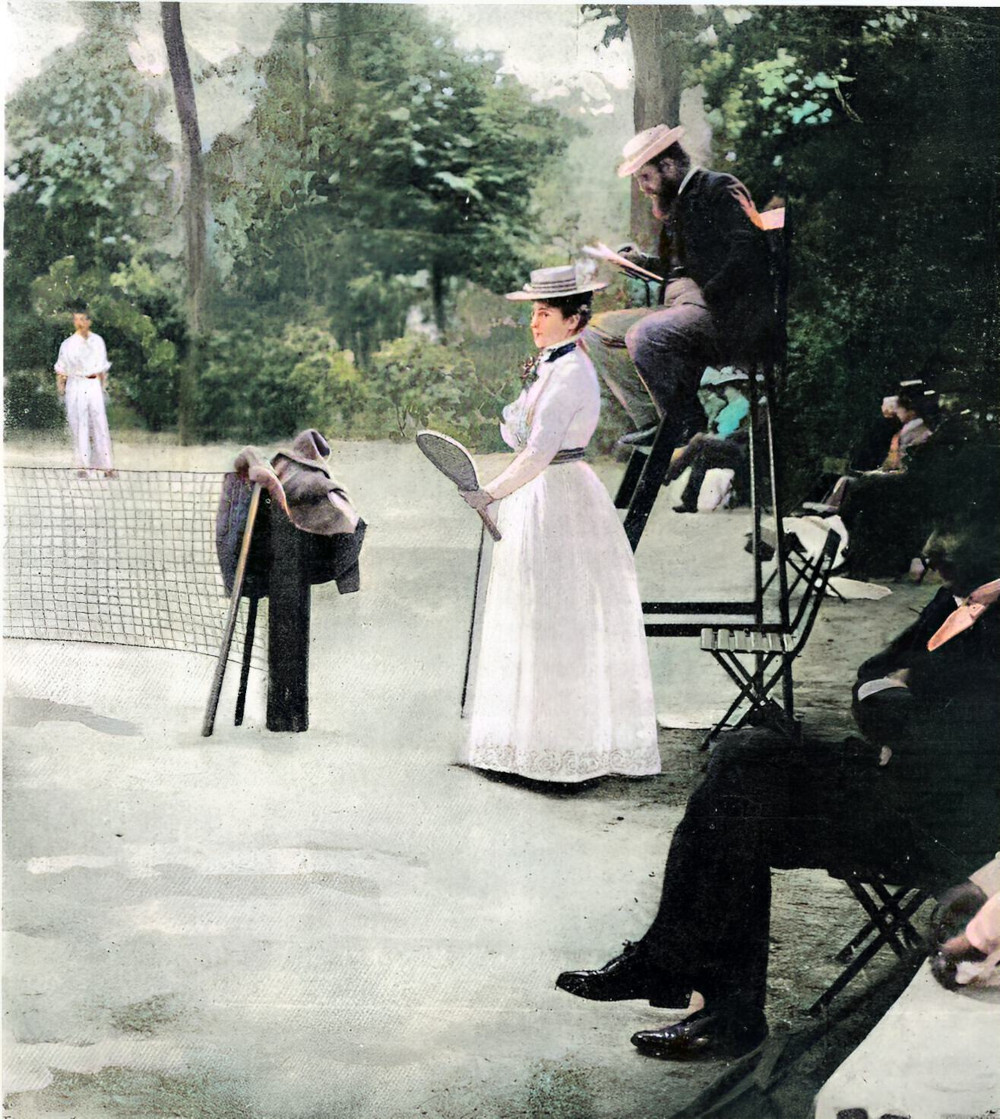 A. Gillou, French contestant, at the 1900 Olympic games Tennis tournament, at the Tennis court Cercles des Sports de l'Ile de Puteaux, Paris. Cover page of magazine La vie au grand air, No 97 from July 22nd, 1900.