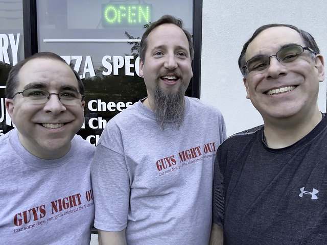 We had a great visit tonight with our friend at Captains Pizza Shelton.  He and my brother even wore their vintage Guys Night Out t-shirts!  (Mine did not survive the move back to Trumbull.)