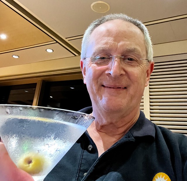 Joe enjoying his first Martini nightcap in the Crow's Nest lounge