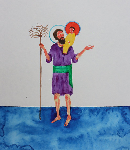 Святий Христофор 2023 40x35cm. paper, watercolour