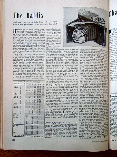 Review of Balada Baldix in Amateur Photographer of March 1953