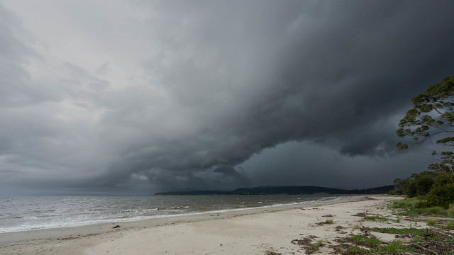 Taken just north of Orford, looking south to Spring Beach. This storm chased us all the way up to Coles Bay.