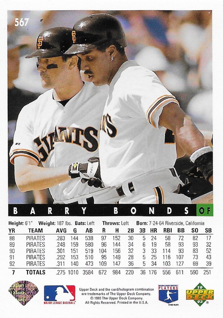Clark, Will - 1993 Upper Deck #567 (cameo with Barry Bonds)