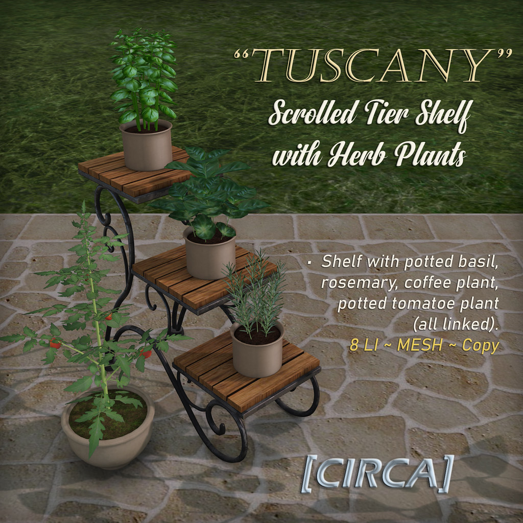 [CIRCA] – "Tuscany" Scrolled Tier Shelf with Garden Plants