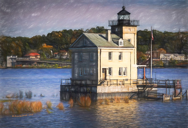 Rondout Lighthouse near the junction of Rondout Creek, Kingston NY, a digital painting