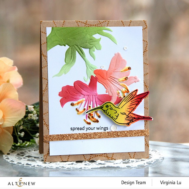 Altenew-Mini Hummingbird Stamp-die-Golden Sunshine Glitter Cardstock-Dotted Pinwheel Background Stamp