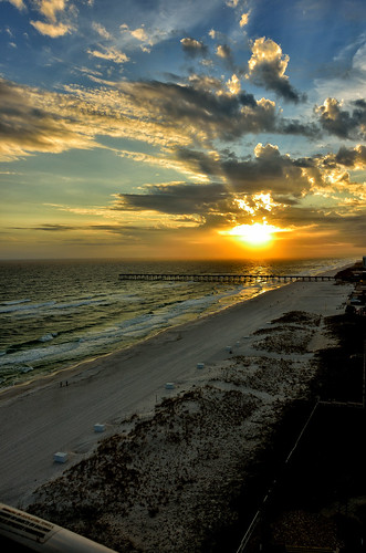 beach pensacola florida sunset sun sky clouds shore horeline landscape seascape pier