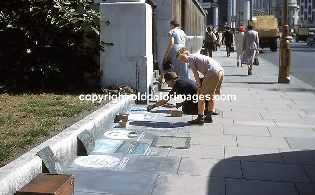 Chalk pavement drawing, Trafalgar Square, London 1959