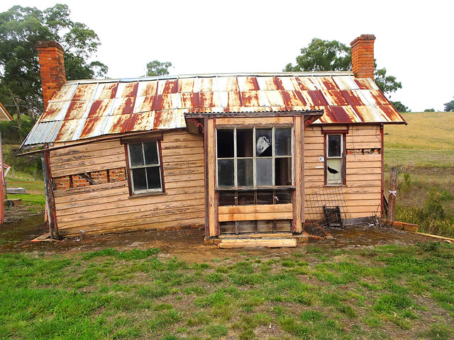 Warrock sheep station near Casterton. A few of the 57 wooden and brick buildings on site dating from 1843.Thirty three  are heritage listed. The Dairy store room 1845. .