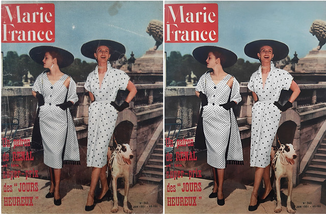 Jacques Griffe Collection Haute Couture Printemps/Eté 1951.(à gauche Madeleine de Rauch).