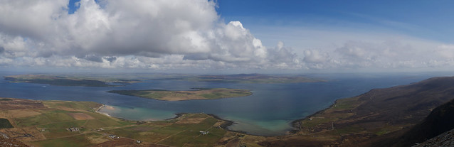 Looking north east from Ward Hill, Hoy, over Graemsay, Mainland Orkney and Scapa Flow