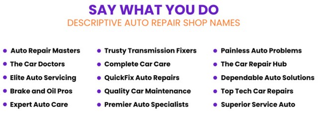 Descriptive Auto Repair Shop Names